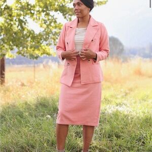Dainty Jewells Pink Double-Breasted Blazer & Pencil Skirt Set